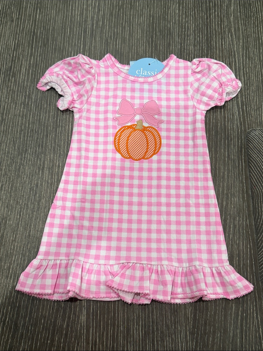 NWT Size 2T Classic Whimsy Gingham Pumpkin and pink bow Millie Dress